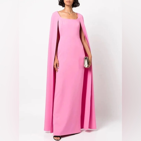 Marchesa Notte pink columnar cape gown - Picture 2 of 8